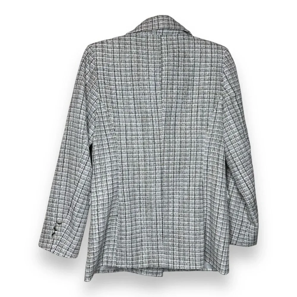 Vigoss Womens Blazer Jacket Plaid Tartan Ivory Brown Brown 1 Button‎ Front Large